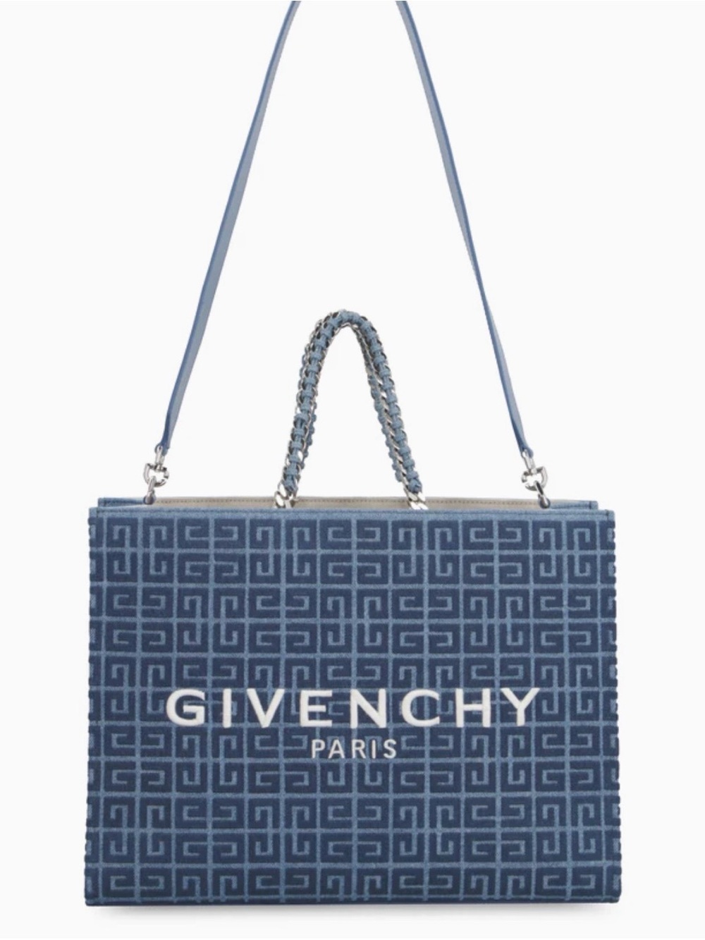 Givenchy G-Tote Medium Tote Canvas and Leather Chain Accent Medium Blue - Picture 3 of 11